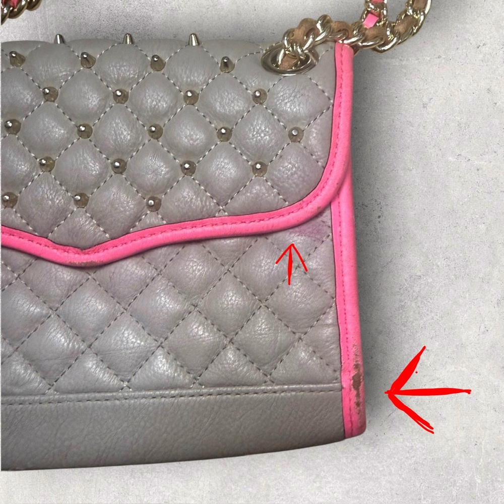 Rebecca Minkoff Affair Mini Studded Convertible Crossbody Bag Grey Neon Pink - Picture 3 of 15